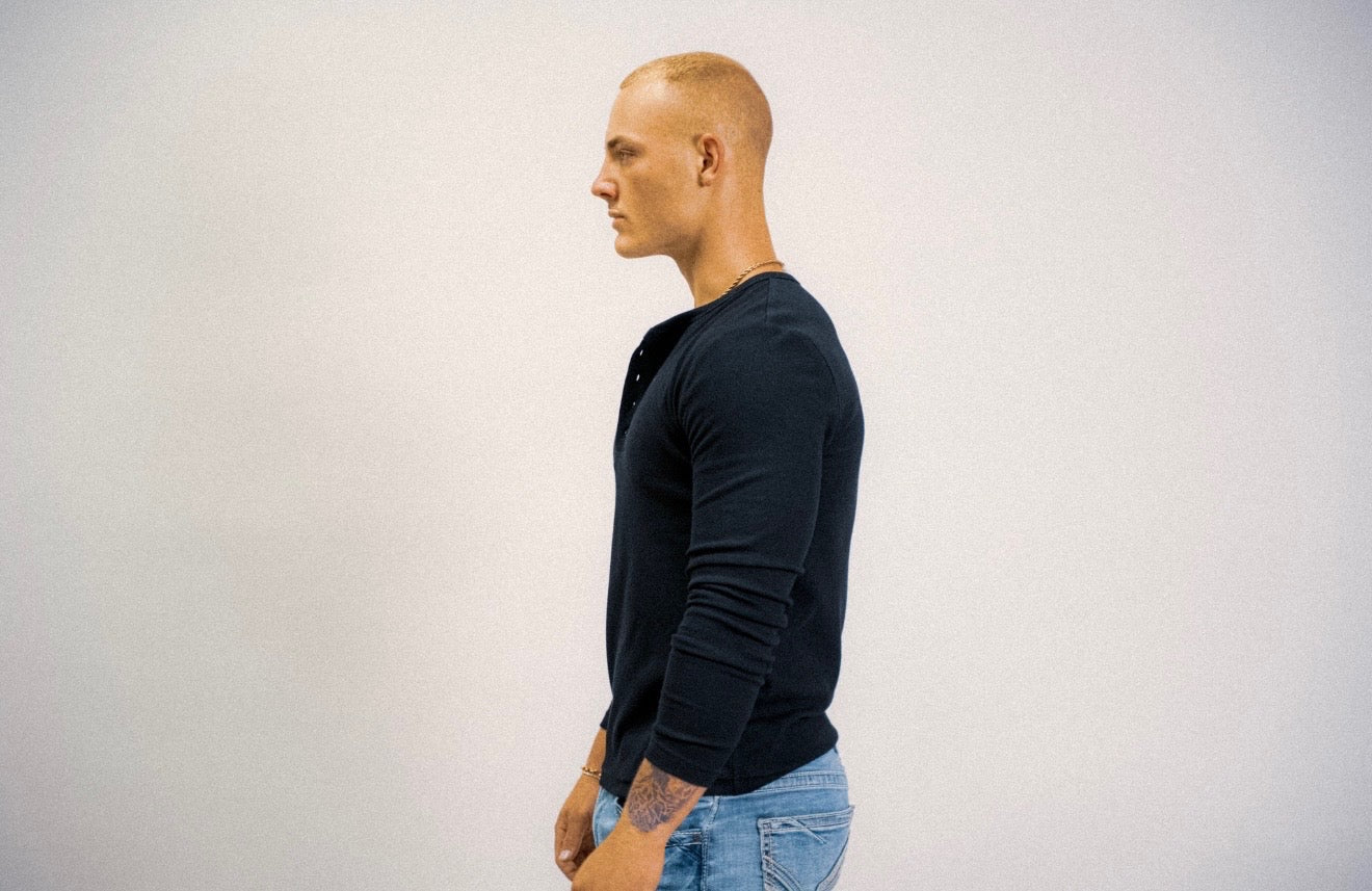 Men’s long sleeve Henley  Onyx black