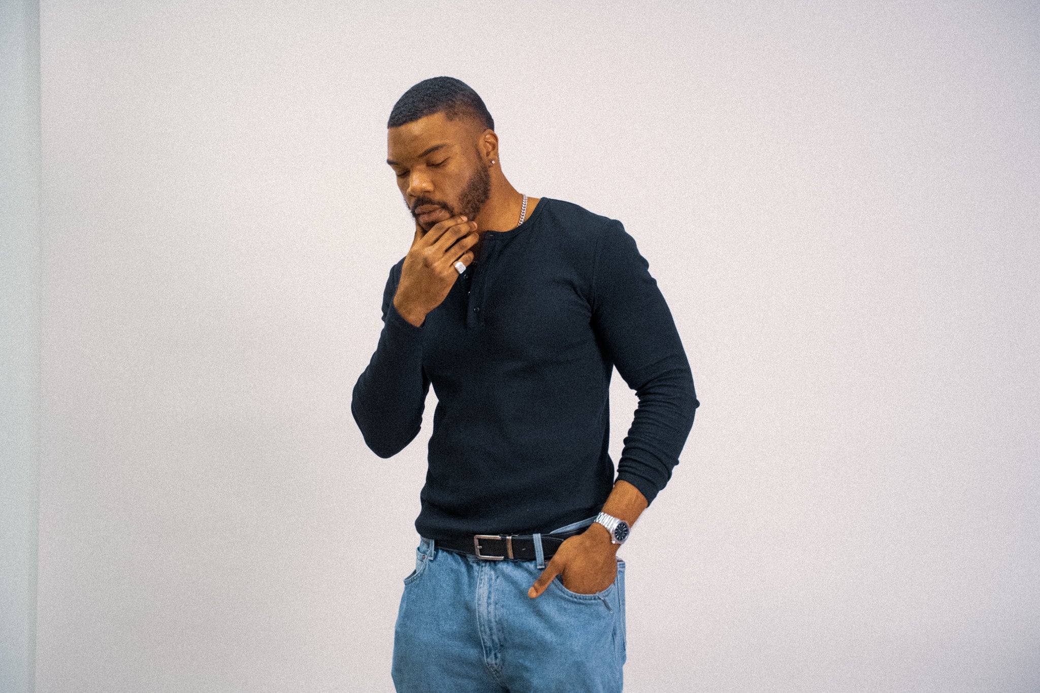 Men’s long sleeve Henley  Onyx black