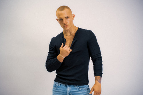 Men’s long sleeve Henley  Onyx black