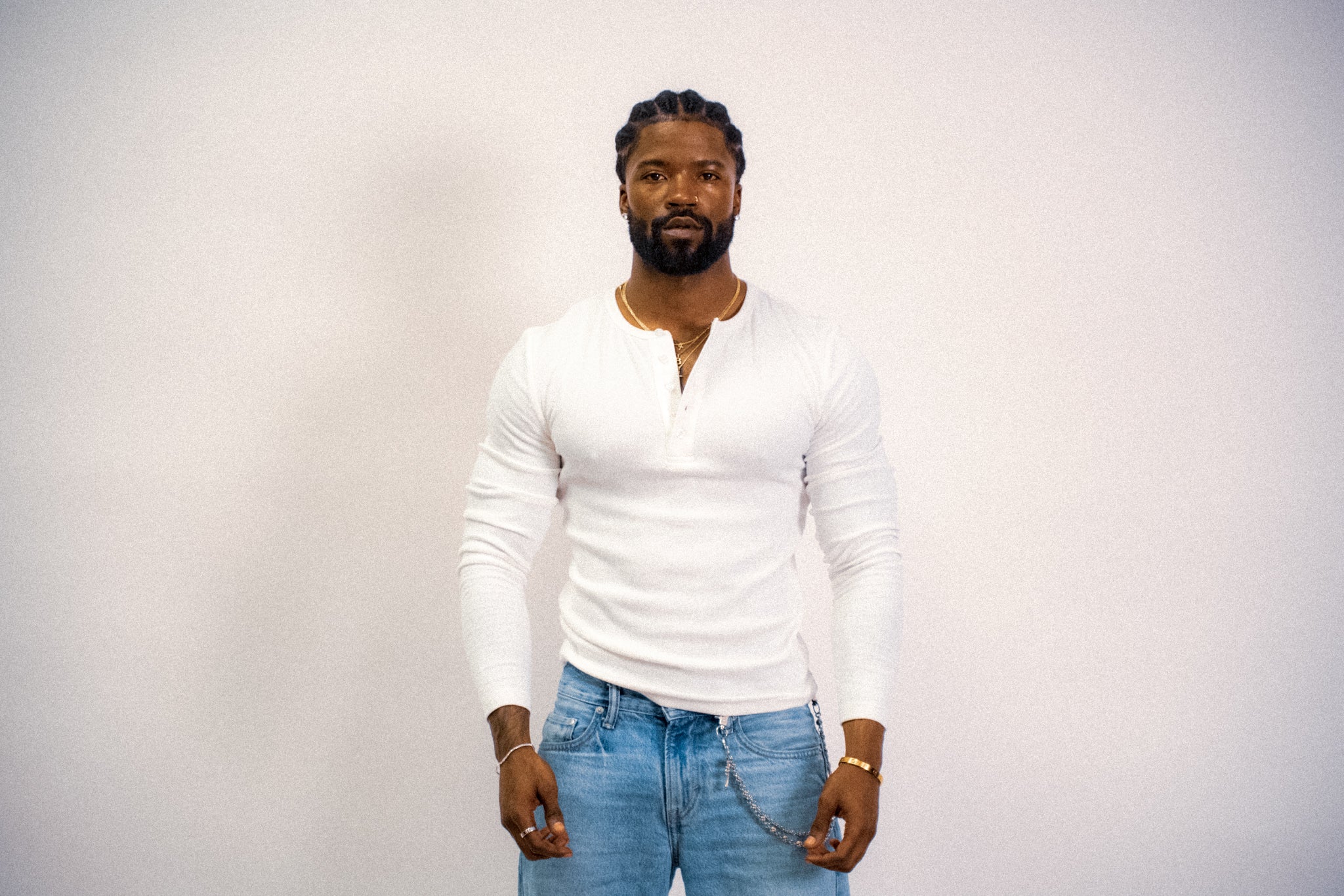 Men’s long sleeve Henley  Cloud white