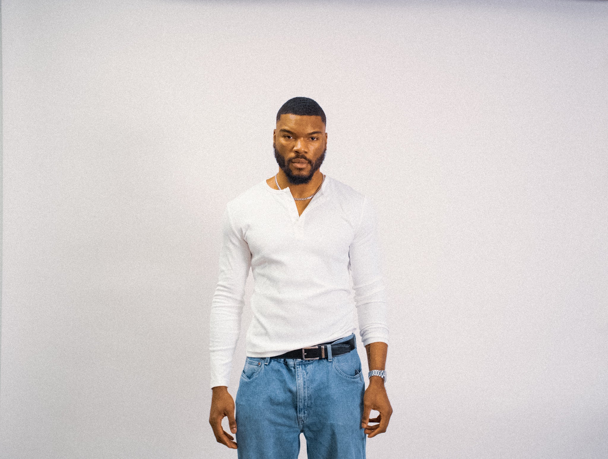 Men’s long sleeve Henley  Cloud white