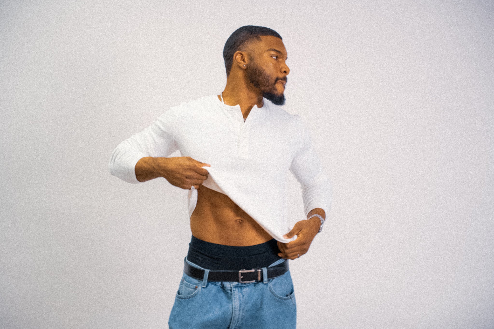 Men’s long sleeve Henley  Cloud white
